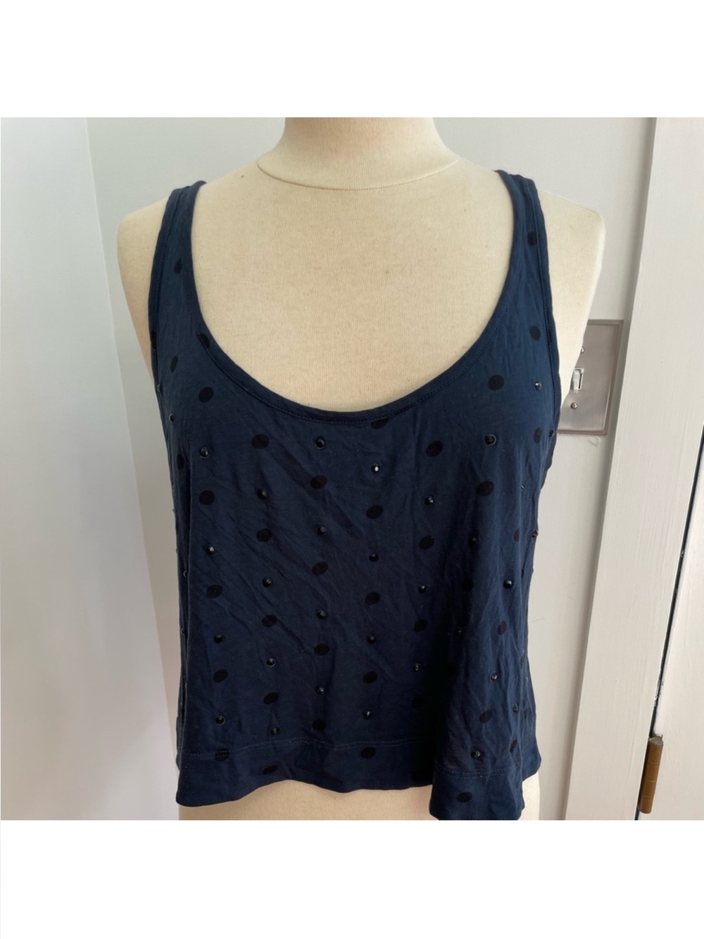Marc by Marc Jacobs Navy Polka Dot Beaded Tank Top Size M
